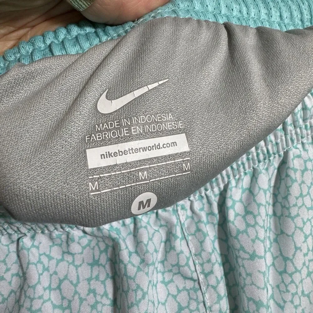 NIKE Womens Sz M Teal Print Dri-FIT Elastic Waist Pull-On Tempo Running Short